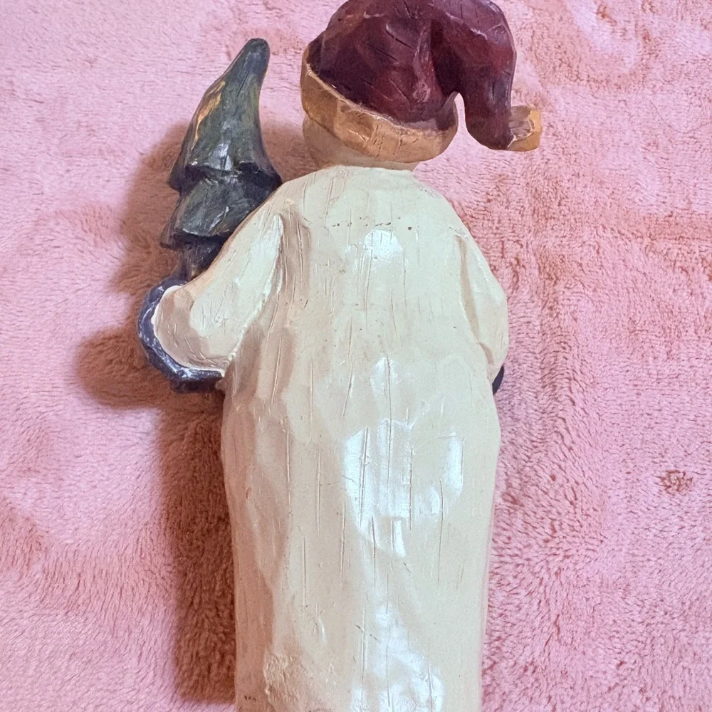 Jolly Snowman With Christmas Tree And Red Hat Resin Like Wood‎ Carved Finish
